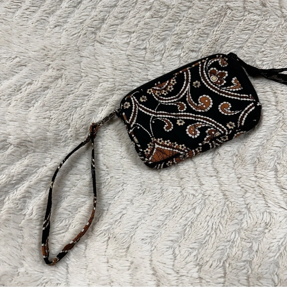 Vera Bradley Wallet with Matching Coin Purse / Wristlet, Black & Brown Paisley